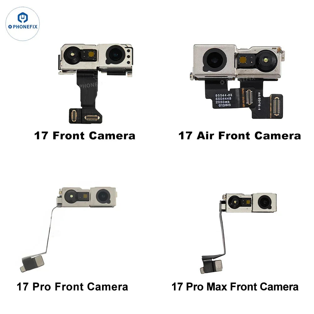 iPhone 7-16 Pro Max front camera assembly replacement part by PHONEFIX, showing the assembled camera module with lens and connectors.