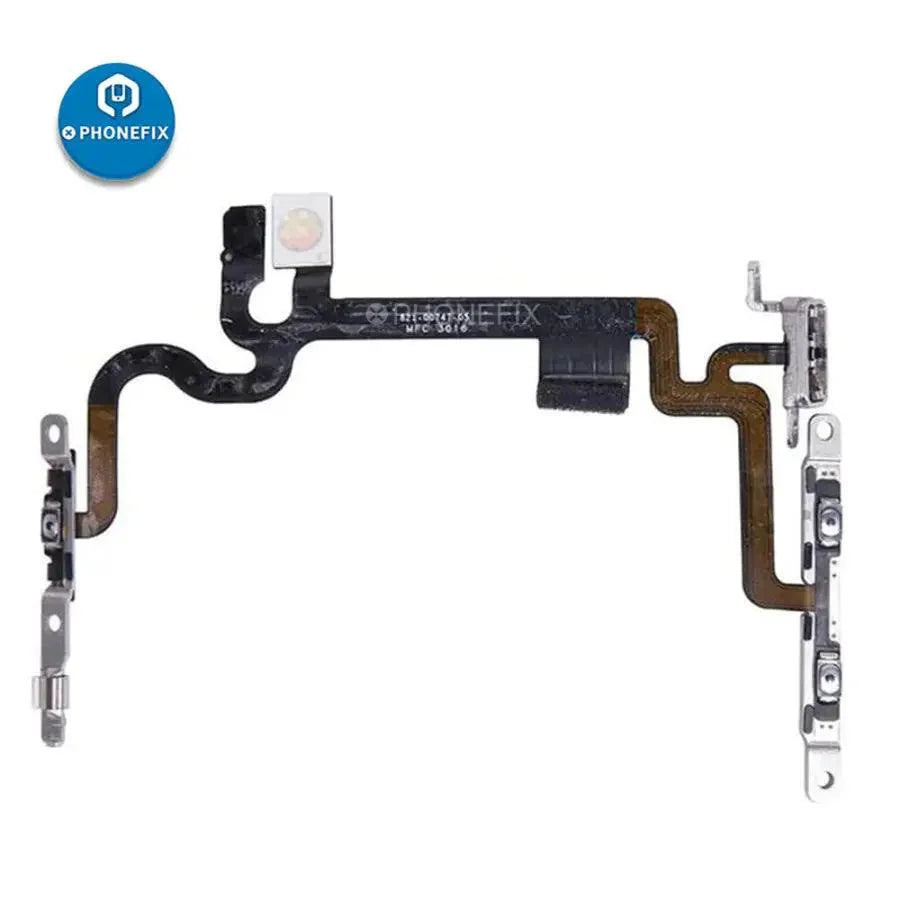 iPhone Power Button Flex Cable with Bracket replacement by PHONEFIX, showing the flex cable and bracket on a white background.