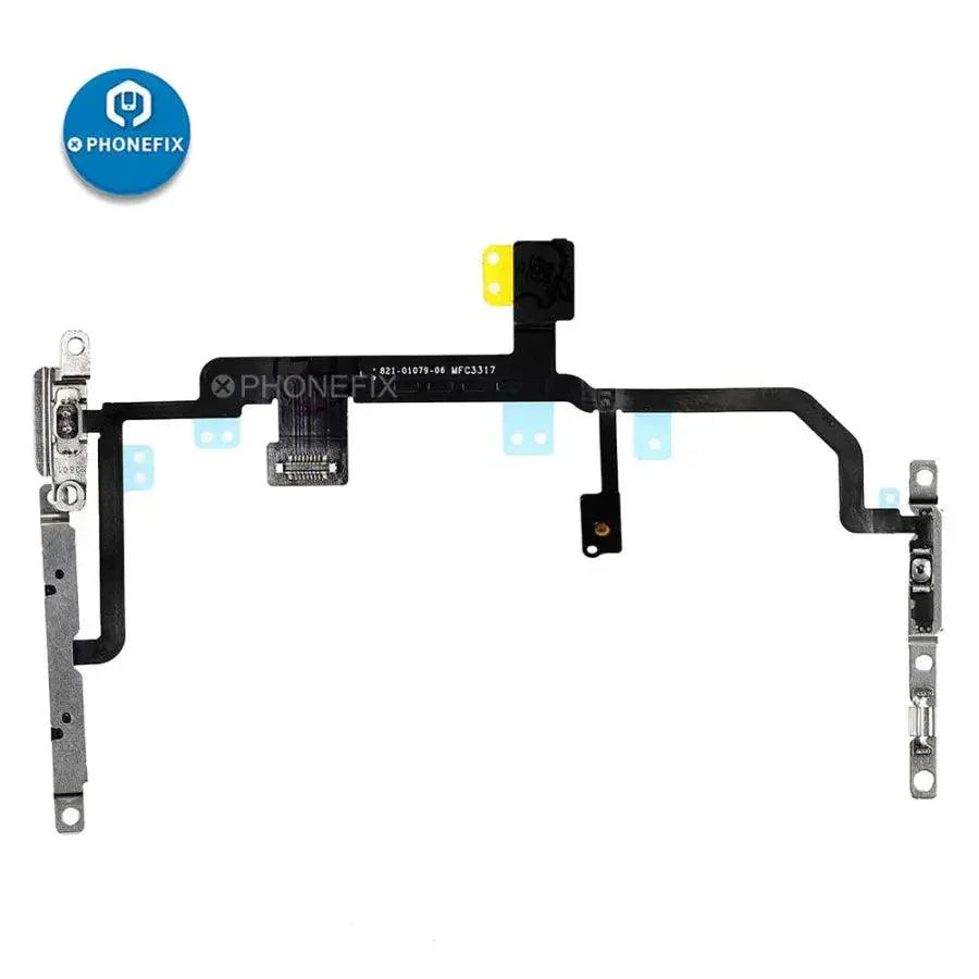 iPhone Power Button Flex Cable with Bracket replacement by PHONEFIX, showing the flex cable and metal bracket for repairs.