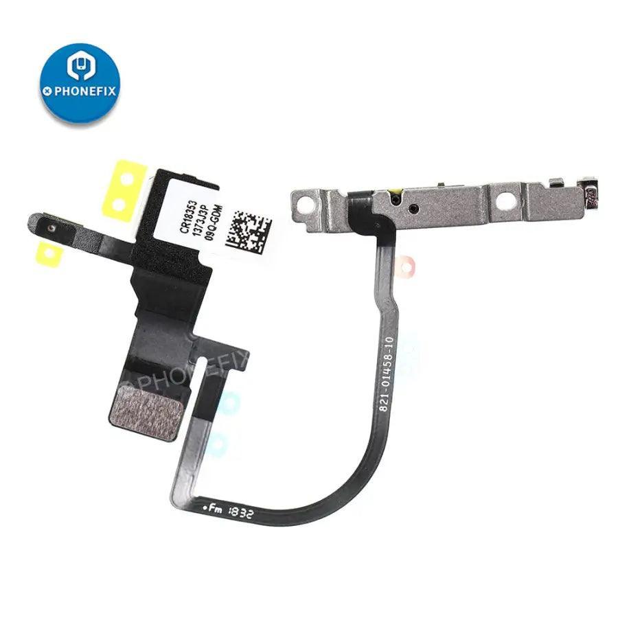 iPhone power button flex cable with bracket replacement by PHONEFIX, showing the flex cable and metal bracket for iPhone repair.