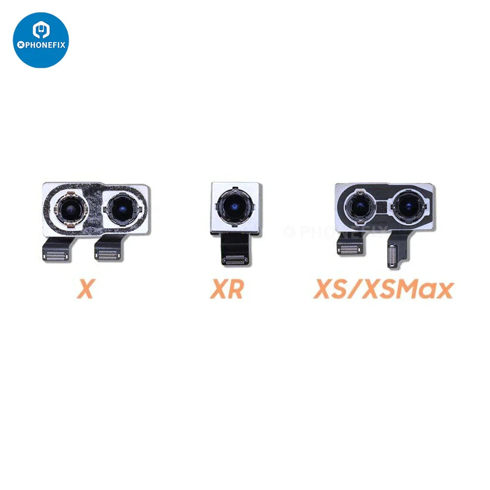 Rear camera assembly for iPhone 7 to 16 Pro Max, compatible iPhone accessories by PHONEFIX, shown with camera lens and components.