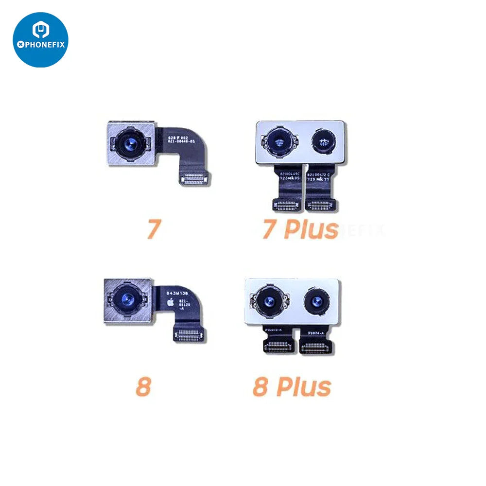 Rear camera assembly for iPhone 7 to 16 Pro Max, compatible iPhone accessories by PHONEFIX, shown with camera lens and components.