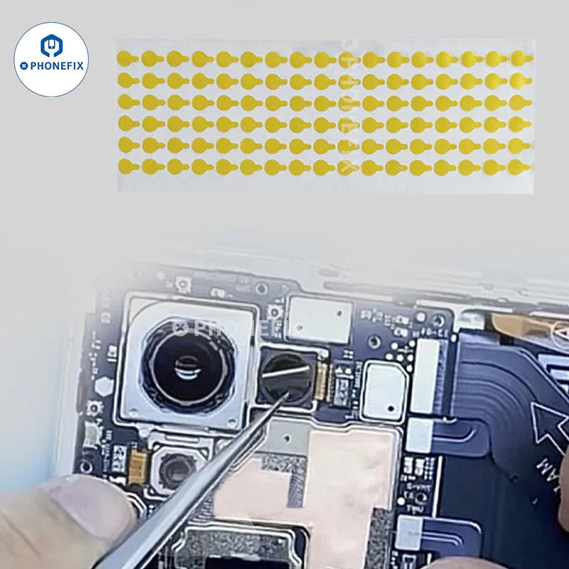 Set of 100 PHONEFIX iPhone camera protection stickers and dustproof cover tape for mobile phone cameras, dustproof and easy to apply.