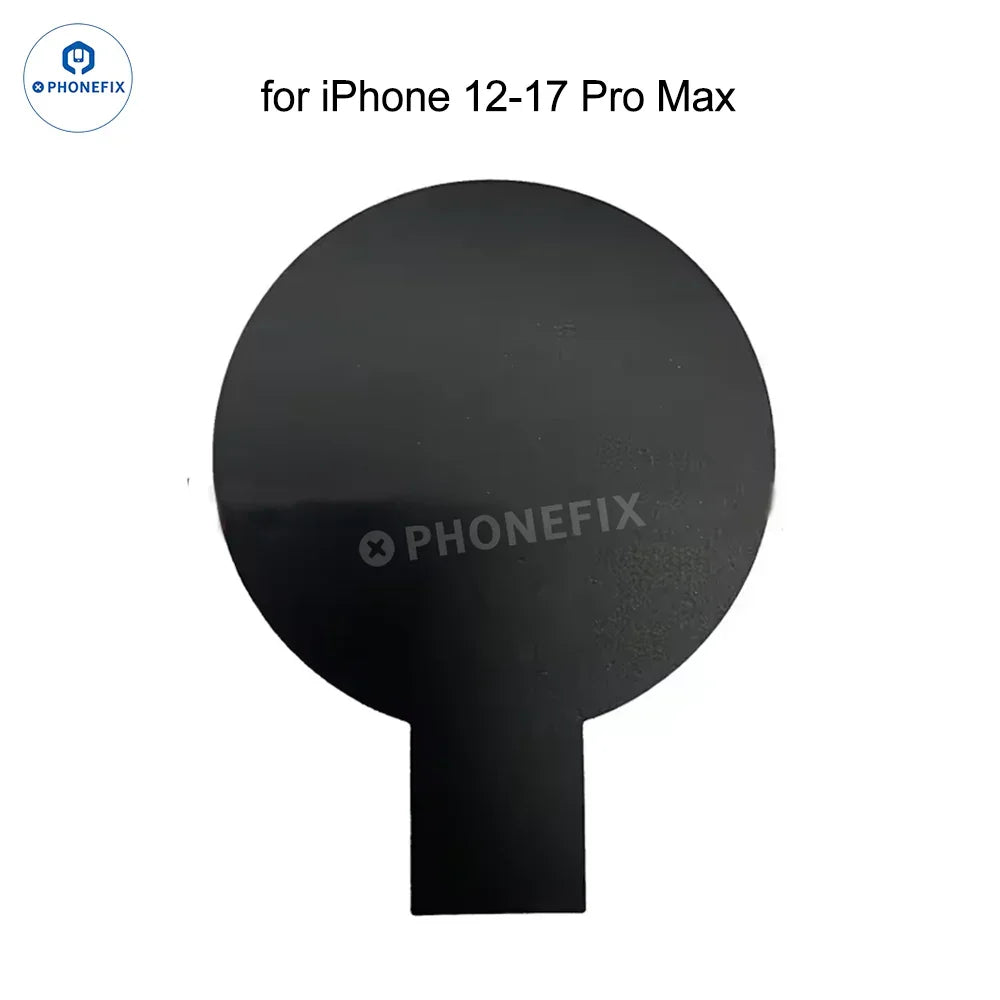 PHONEFIX iPhone back cover with wireless charging insulation sticker, protective accessory for enhanced phone shielding.