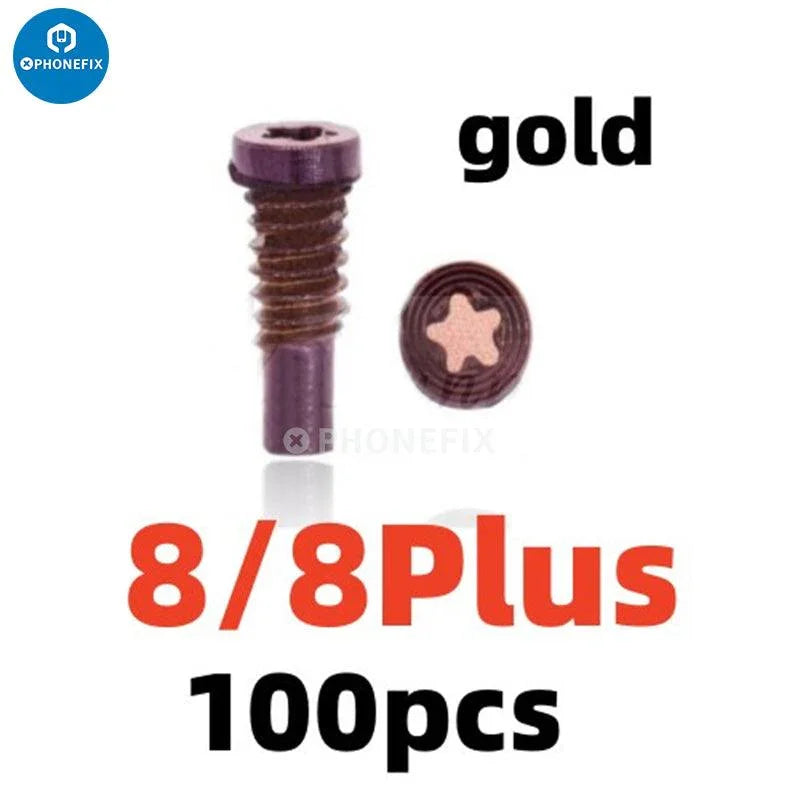 Set of PhoneFix iPhone bottom pentalobe screws replacement parts for iPhone accessories, compatible with various iPhone models.