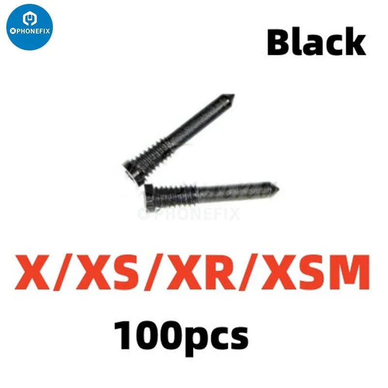 Set of iPhone bottom pentalobe screws replacement parts from PHONEFIX, compatible with iPhone models, shown in the image.