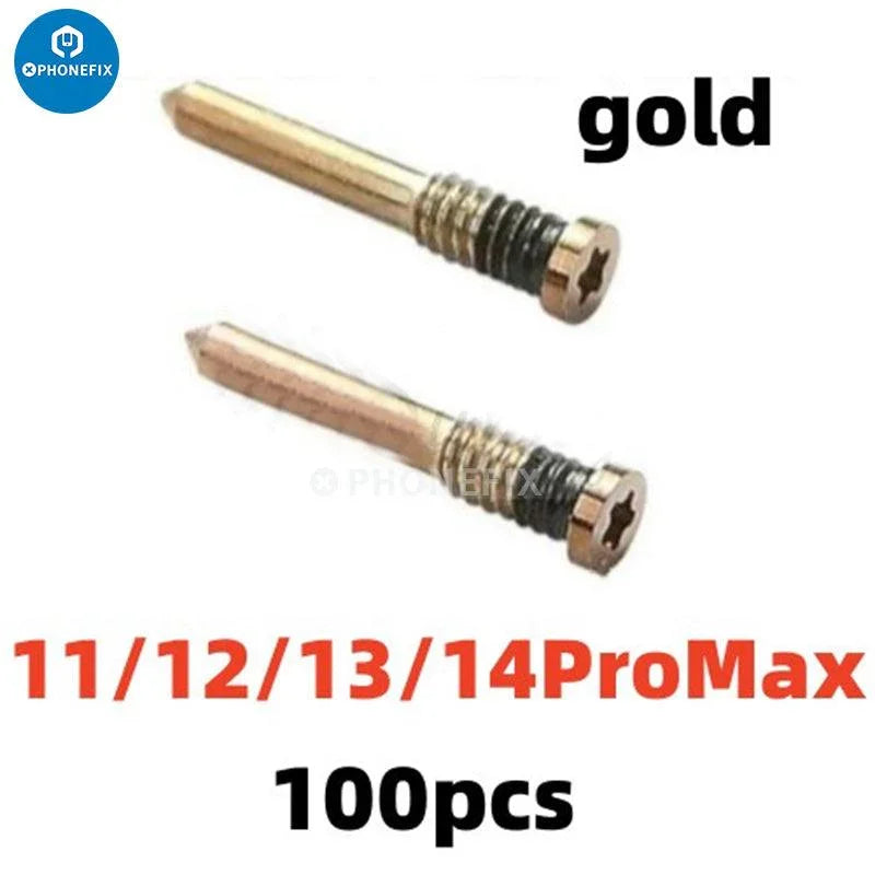 Set of iPhone bottom pentalobe screws replacement parts for iPhone accessories by PHONEFIX, shown in the image.