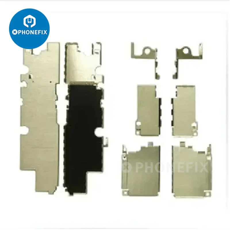 PHONEFIX metal motherboard heat shield cover set for iPhone 8 to 17 Pro Max, protective accessory for internal thermal management.