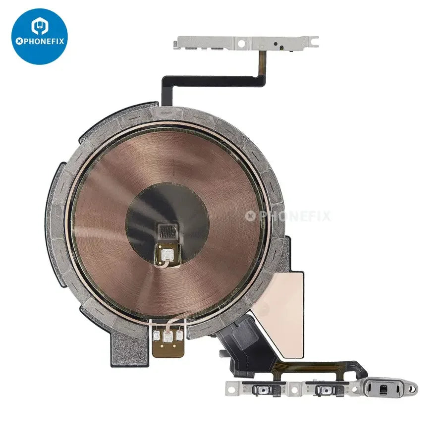 Wireless NFC charging flex assembly for iPhone X-15 Pro Max by PHONEFIX, showing the flex cable and connector for repair.