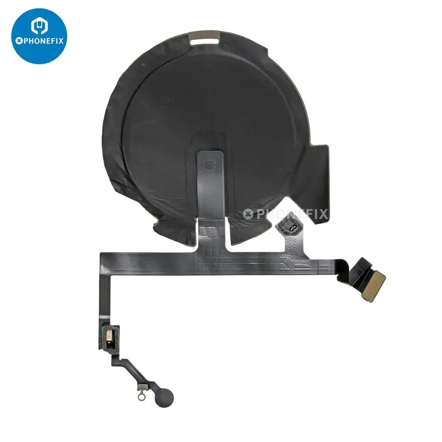 Wireless NFC charging flex assembly for iPhone X to 15 Pro Max, part of PHONEFIX iPhone accessories, showing flex cable and connectors.