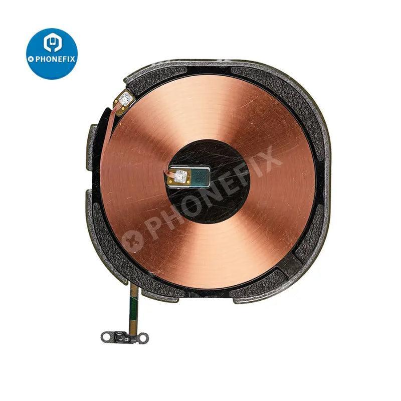 Wireless NFC charging flex assembly for iPhone X to 15 Pro Max by PHONEFIX, showing a replacement flex cable for iPhone accessories.