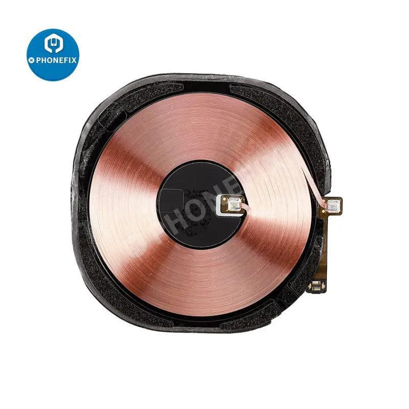 Wireless NFC charging flex assembly for iPhone X to 15 Pro Max by PHONEFIX, showing the flex cable and connector for repair.