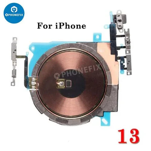 Wireless NFC charging flex assembly for iPhone X to 15 Pro Max, showing flex cable and connector for iPhone accessories.