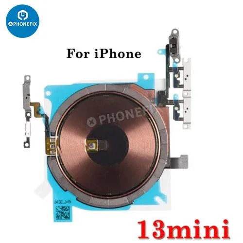 Wireless NFC charging flex assembly for iPhone X to 15 Pro Max, iPhone accessories by PHONEFIX, showing flex cable and connectors.