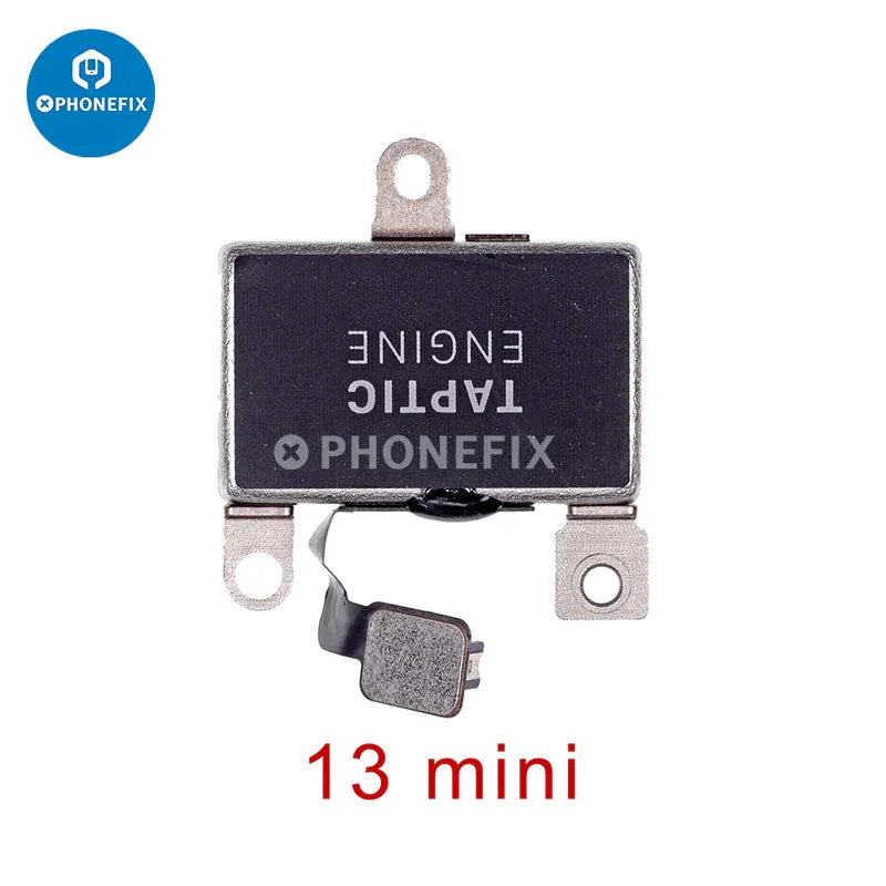 Vibration motor replacement for iPhone 8 to 14 Pro Max, PHONEFIX brand, showing the small internal component for repair.