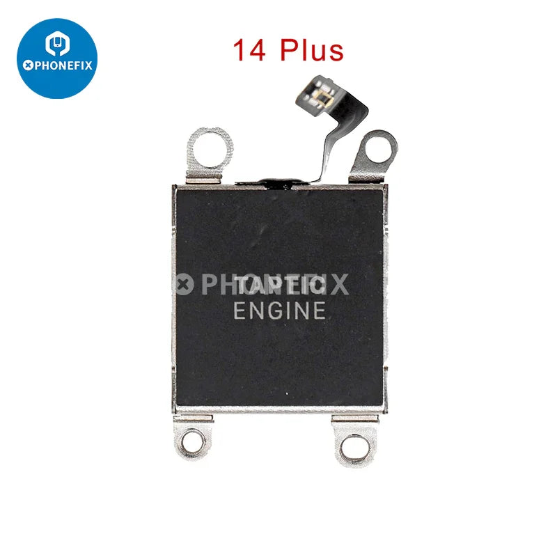 Vibration motor replacement for iPhone 8 to 14 Pro Max, PHONEFIX brand, showing the small internal phone component.