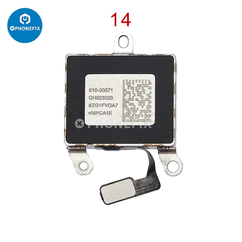 Vibration motor replacement for iPhone 8 to 14 Pro Max, PHONEFIX brand iPhone accessories, showing the internal motor part.