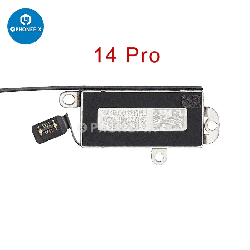 Vibration motor replacement for iPhone 8 to 14 Pro Max, PHONEFIX brand, showing the small internal component for repairs.