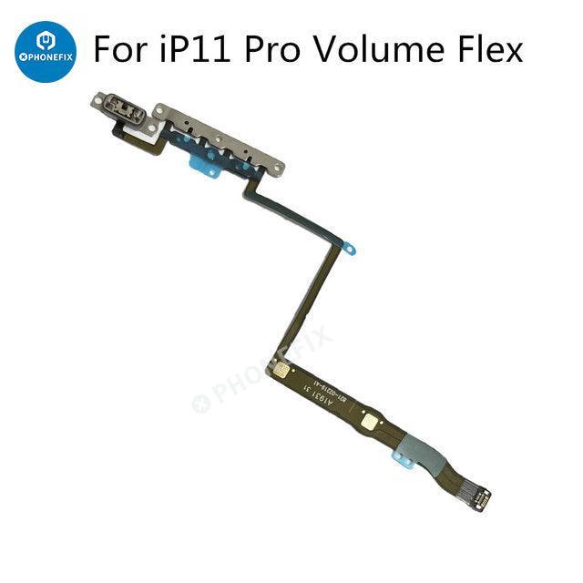 Remplacement de la nappe flexible du bouton de volume de l'iPhone 8-15 Pro Max par PHONEFIX, avec un gros plan de la partie flexible de la nappe.