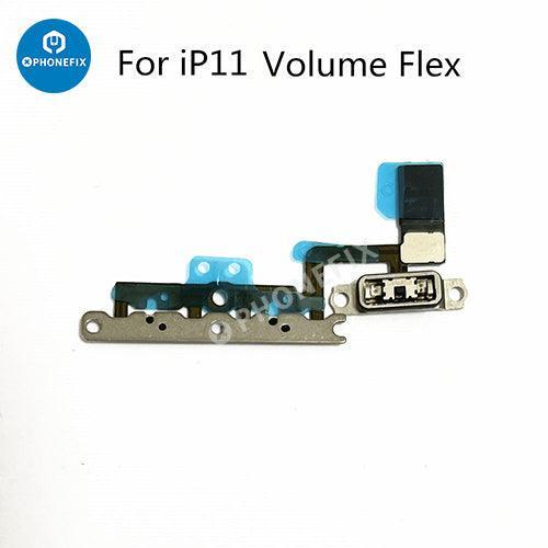 PHONEFIX Remplacement de la nappe flexible du bouton de volume des iPhone 8-15 Pro Max, montrant la nappe flexible et le connecteur à réparer.