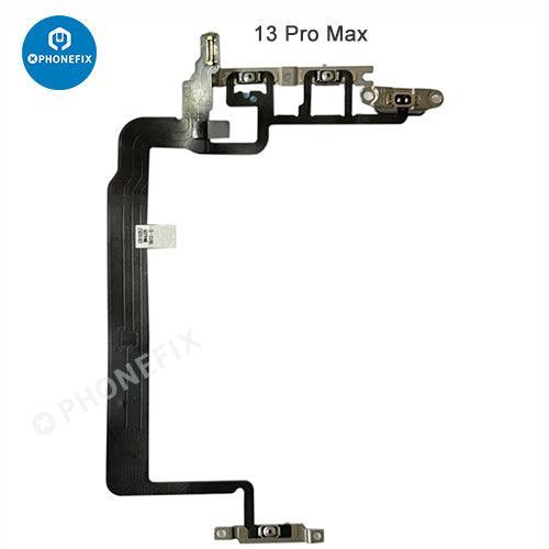 Remplacement de la nappe flexible du bouton de volume des iPhone 8 à 15 Pro Max par PHONEFIX, montrant la nappe flexible et le connecteur à réparer.