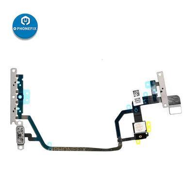 Remplacement de la nappe flexible du bouton de volume des iPhone 8 à 15 Pro Max par PHONEFIX, montrant le composant électronique flexible à réparer.