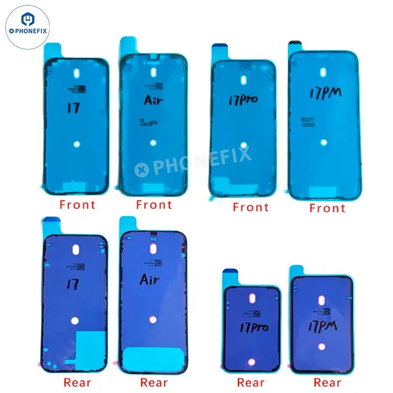 iPhone 17/Air/Pro Max waterproof adhesive and battery strips from PHONEFIX, shown in the image with adhesive strips and tools.