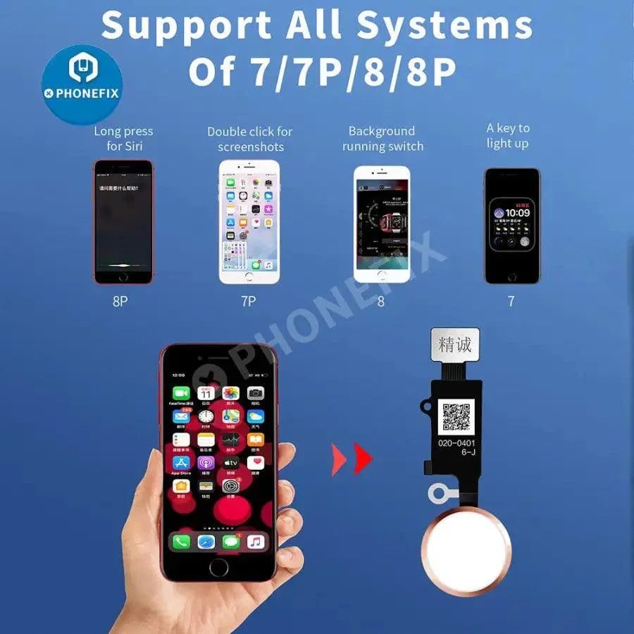 JC 6 Gen universal home button with return function for iPhone 7-SE 2nd, branded PHONEFIX, shown on white background.