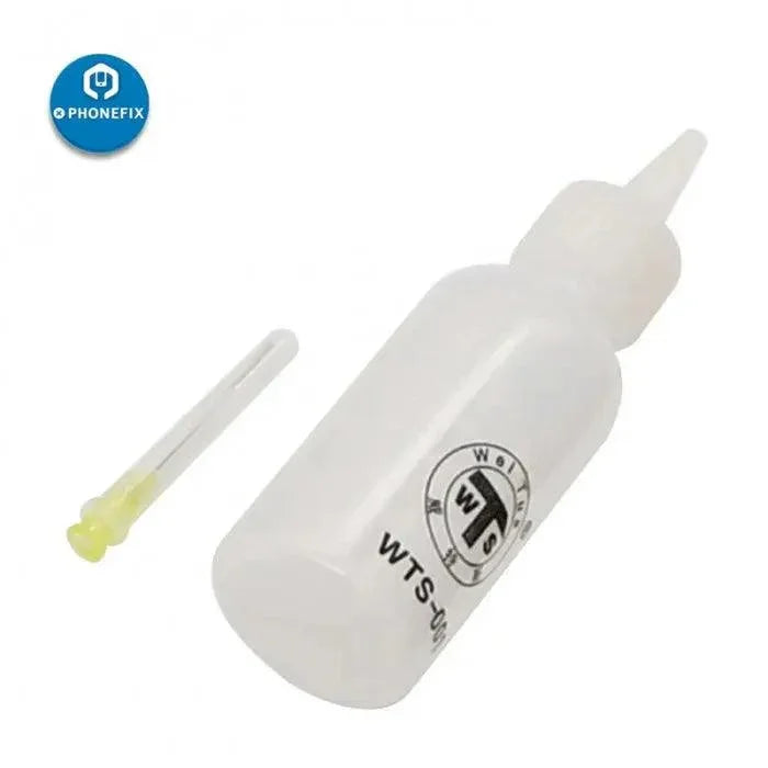 Flacon distributeur vide en plastique PHONEFIX de 50 ml avec embout aiguille pour accessoires iPhone, idéal pour une application précise de liquide.