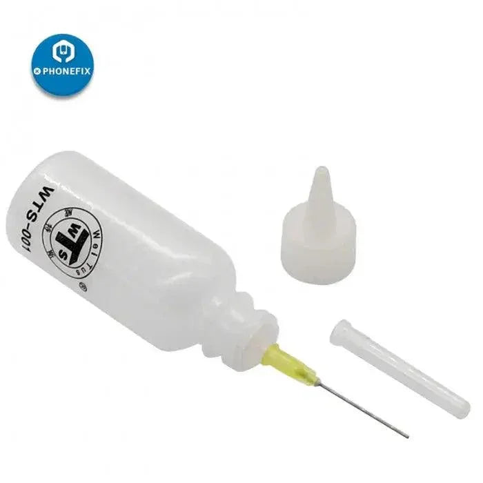 Flacon distributeur vide en plastique de 50 ml avec embout aiguille pour accessoires iPhone, de marque PHONEFIX, adapté à une application précise de liquide.