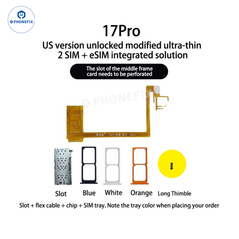 WYLIE iPhone 14-17 eSIM to 2 SIM MEP Kit by PHONEFIX, ultra-thin design supporting DB UltraSnow IC for iPhone accessories