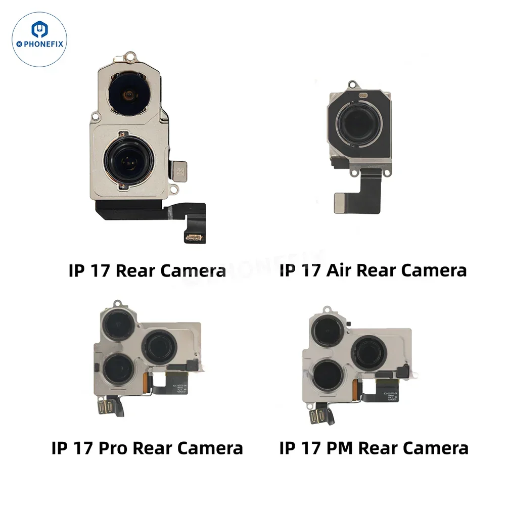 iPhone 17/Pro Max camera assembly replacement with front and rear lenses, PHONEFIX brand, for iPhone accessory repair.
