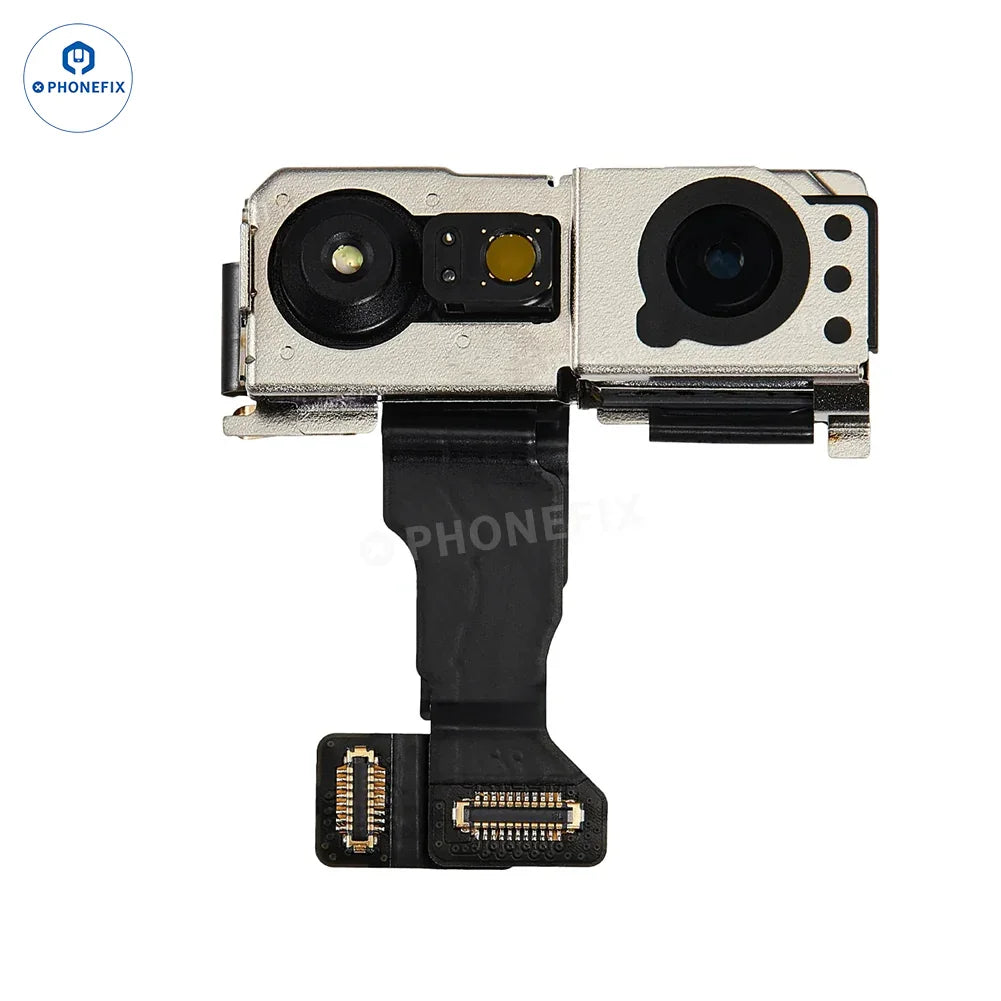 iPhone 17 front camera assembly replacement for Air and Pro Max models by PHONEFIX, showing the camera lens and components.