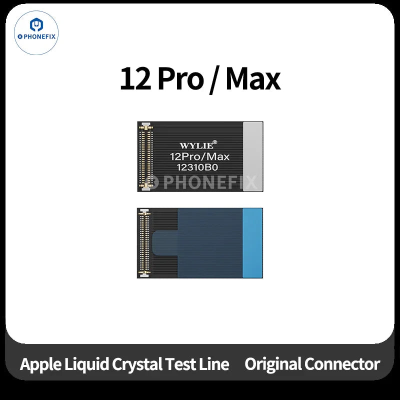 Wylie LCD screen test flex cable for iPhone X to 17 Pro Max, PHONEFIX iPhone accessories, showing the flexible connector and circuitry.