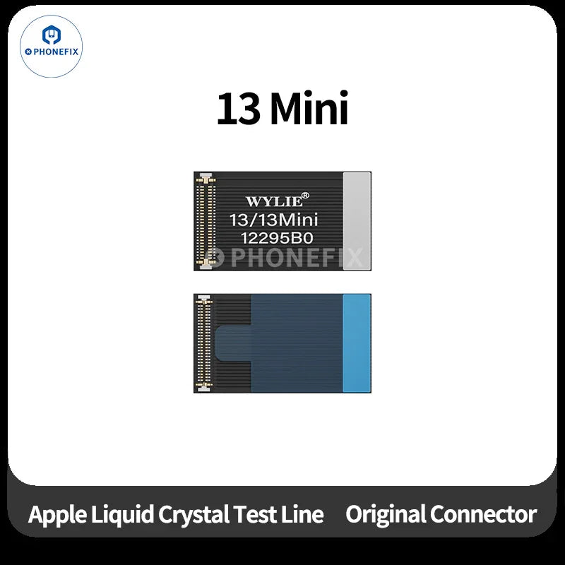 Wylie LCD screen test flex cable for iPhone X to 17 Pro Max, used as an iPhone accessory by PHONEFIX, shown on a white background.