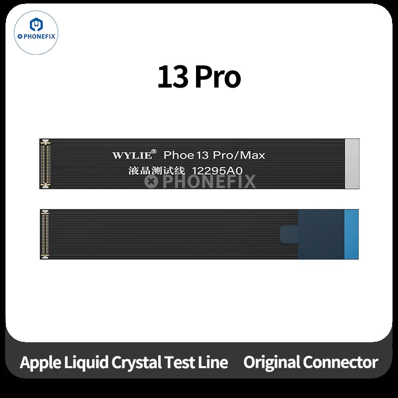 Wylie LCD screen test flex cable for iPhone X to 17 Pro Max, PHONEFIX iPhone accessories, showing the flexible cable and connectors.