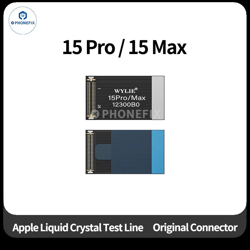 Wylie LCD screen test flex cable for iPhone X to Pro Max, PHONEFIX iPhone accessories, showing the flexible cable and connectors.