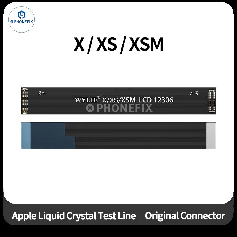 PhoneFix LCD screen test flex cable for iPhone X to iPhone 17 Pro Max, showcasing flexible connector and electronic components.