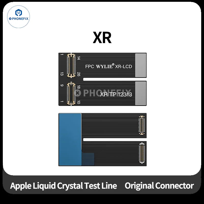 Wylie LCD screen test flex cable for iPhone X to iPhone 17 Pro Max, showing the flexible connector and circuitry.