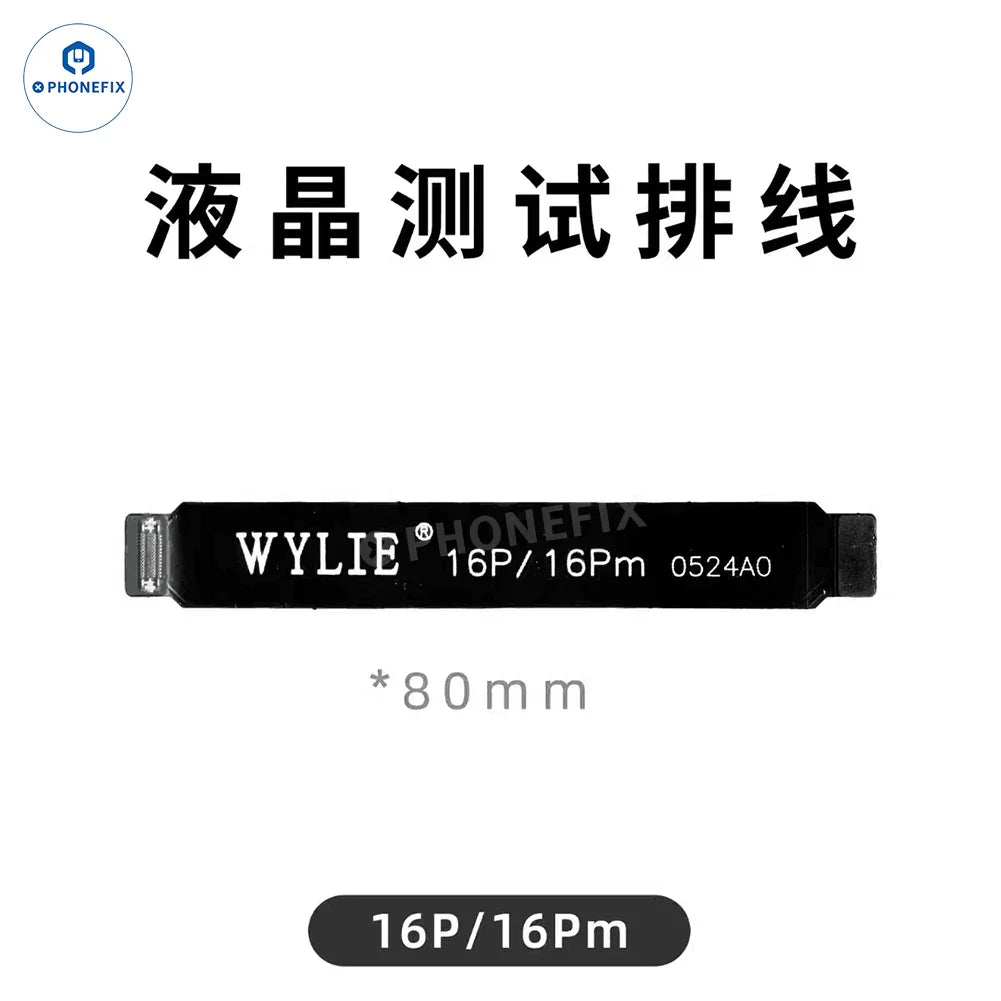 Wylie LCD screen test flex cable for iPhone X to iPhone 17 Pro Max, used as an iPhone accessory for screen testing.
