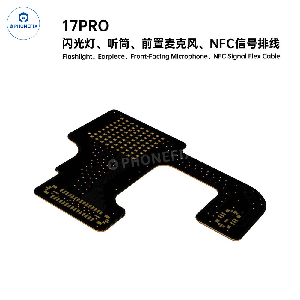 YCS Mr.Yang flashlight earpiece with single-row flex cable for iPhone 17 Pro Max, compatible with PHONEFIX accessories.