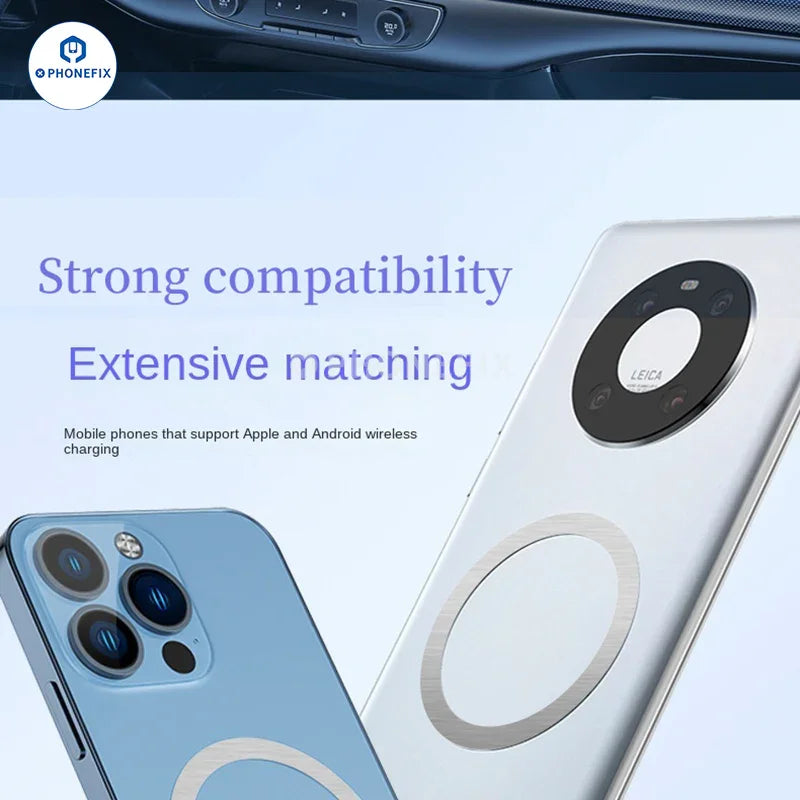 PHONEFIX MagSafe universal magnetic ring iron sheet for iPhone cases, supporting magnetic accessories and wireless charging.