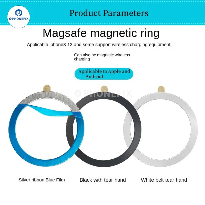 PHONEFIX Magsafe universal magnetic ring iron sheet for iPhone case support, attaches securely to magnetic phone accessories.