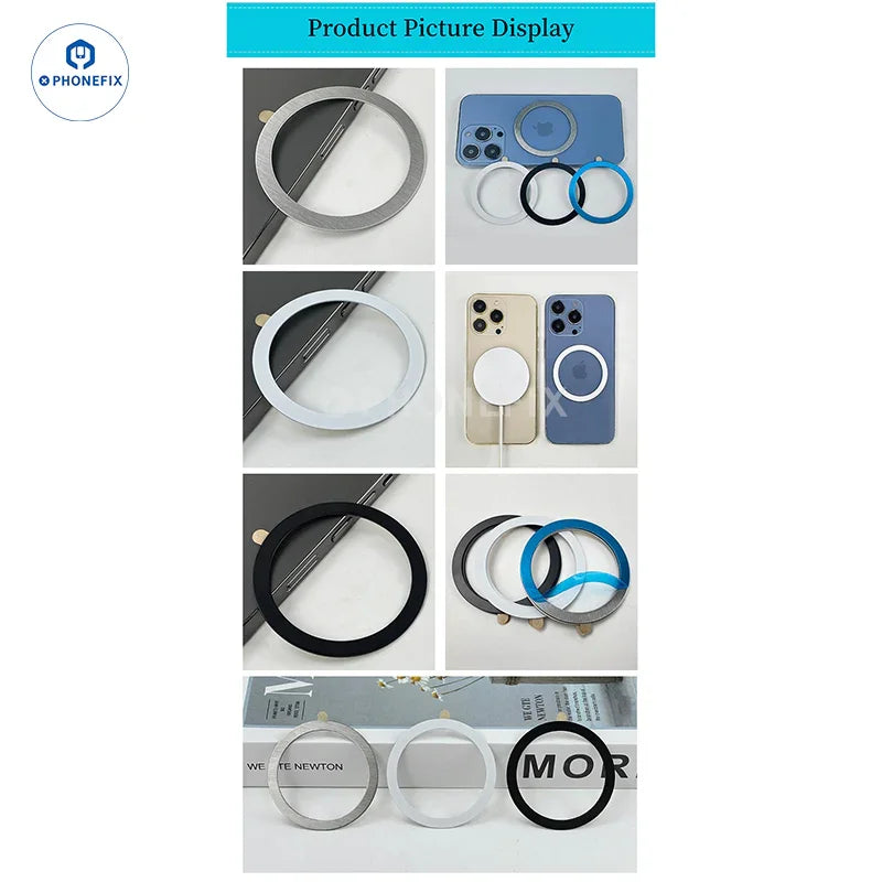 PHONEFIX MagSafe universal magnetic ring iron sheet for iPhone case support, compatible with MagSafe accessories, visible in the image.