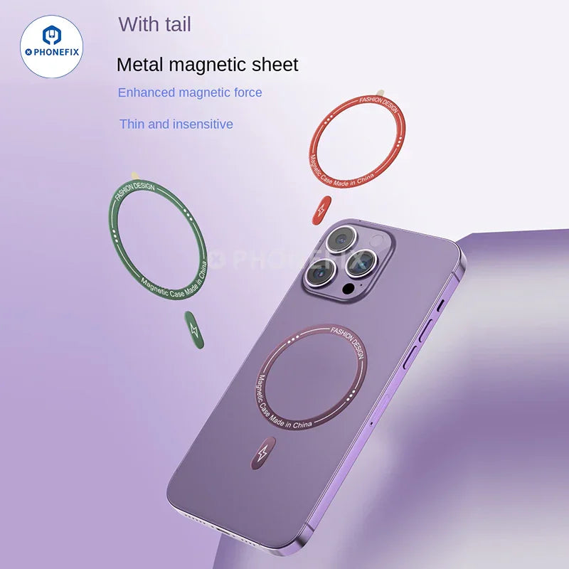 PHONEFIX MagSafe universal magnetic ring iron sheet for iPhone cases, enhances magnetic attachment and support.