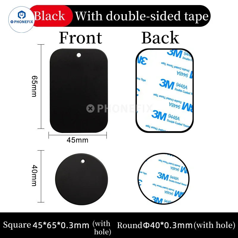 PHONEFIX MagSafe universal magnetic ring iron sheet for iPhone cases, 40x0.3mm, 45x65x0.3mm, supports magnetic phone accessories.