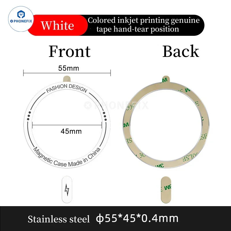 PHONEFIX MagSafe universal magnetic ring iron sheet for iPhone case support, enhances magnetic attachment and phone stability.