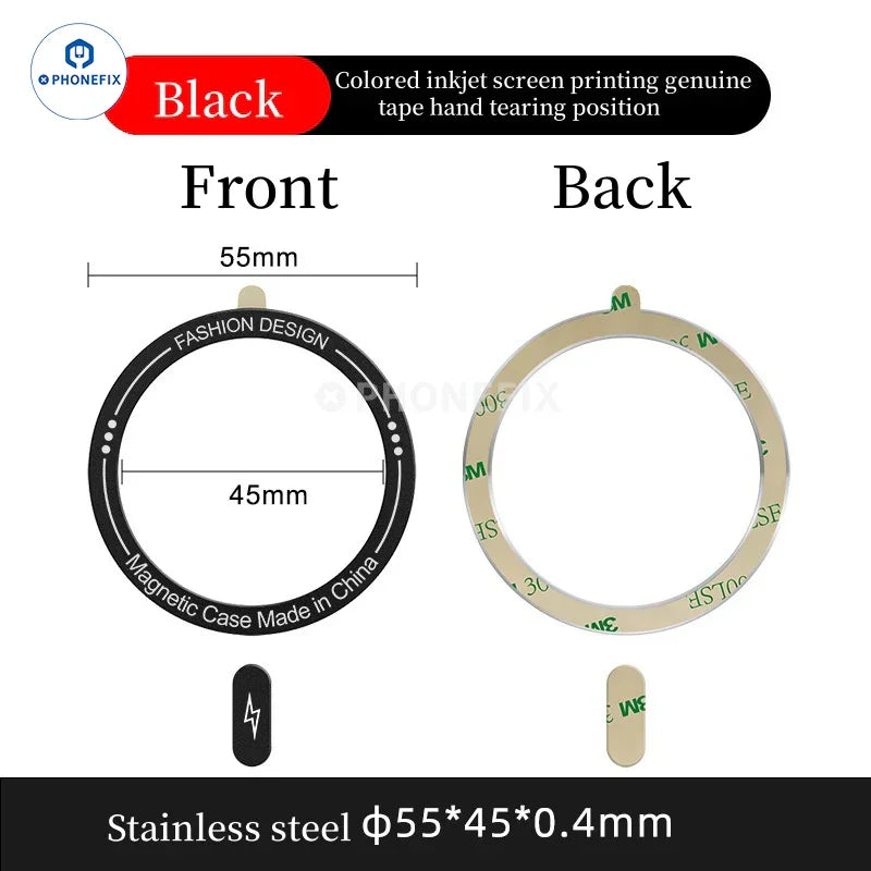 PHONEFIX MagSafe universal magnetic ring and iron sheet for iPhone cases, enhancing magnetic attachment support.