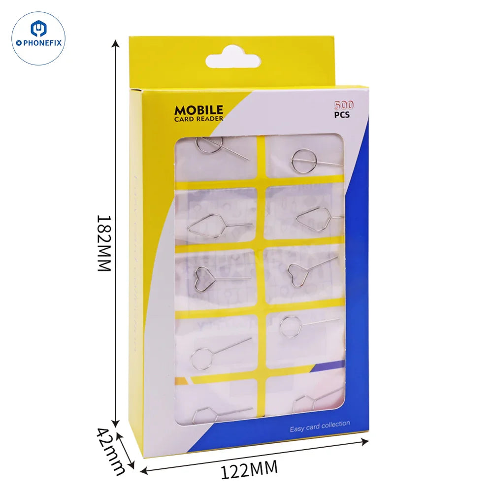 PHONEFIX iPhone SIM-eject tool and removal pin for mobile phones and iPads, shown with metal ejector and plastic handle.