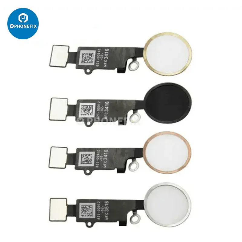 iPhone 7 Plus and 8 Plus Home Button Flex Cable with Touch ID fingerprint repair by PHONEFIX, showing the replacement flex cable.